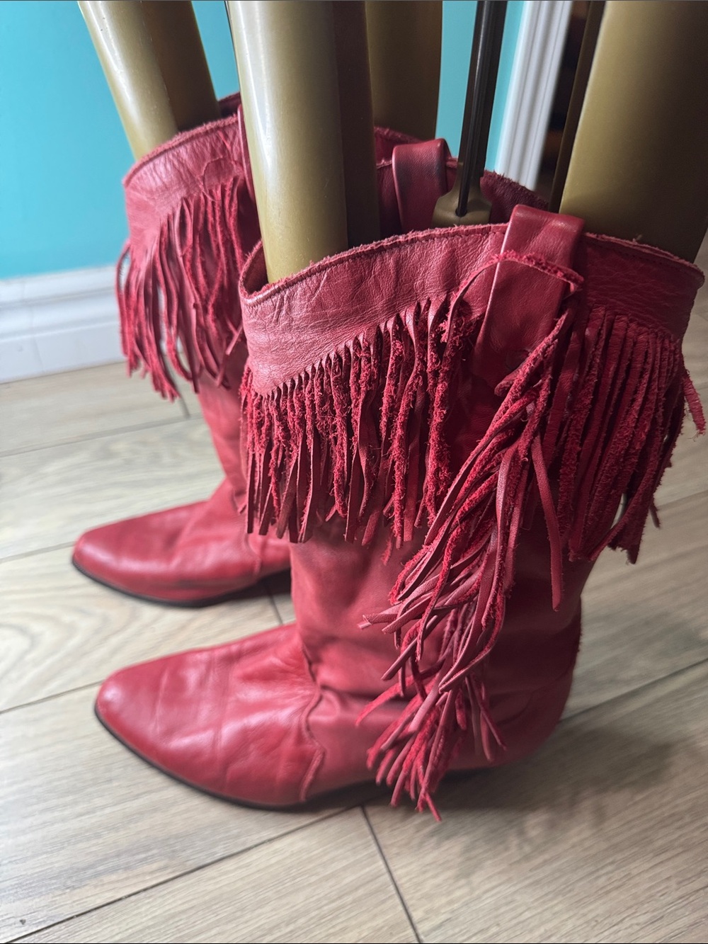 Western Red Fringe Leather Women's Boots